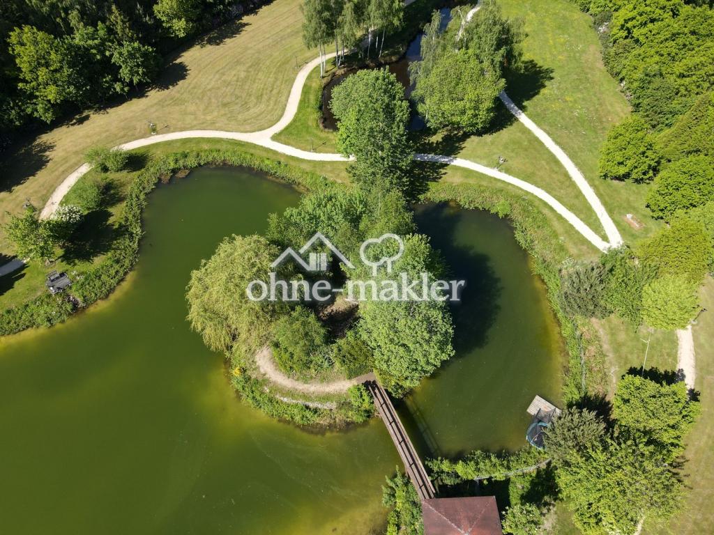 Insel mit Brücke im See