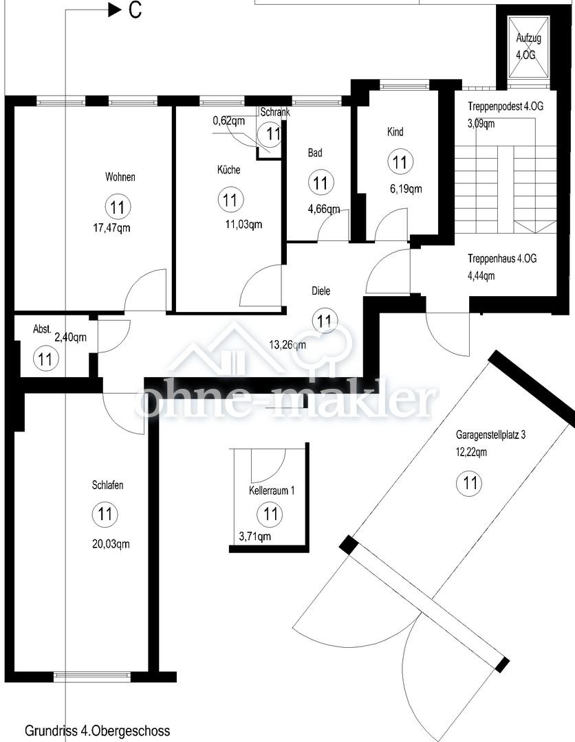Grundriss Wohnung, Keller und 