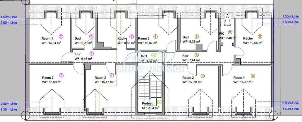 Grundriss, Wohnung 7, DG links