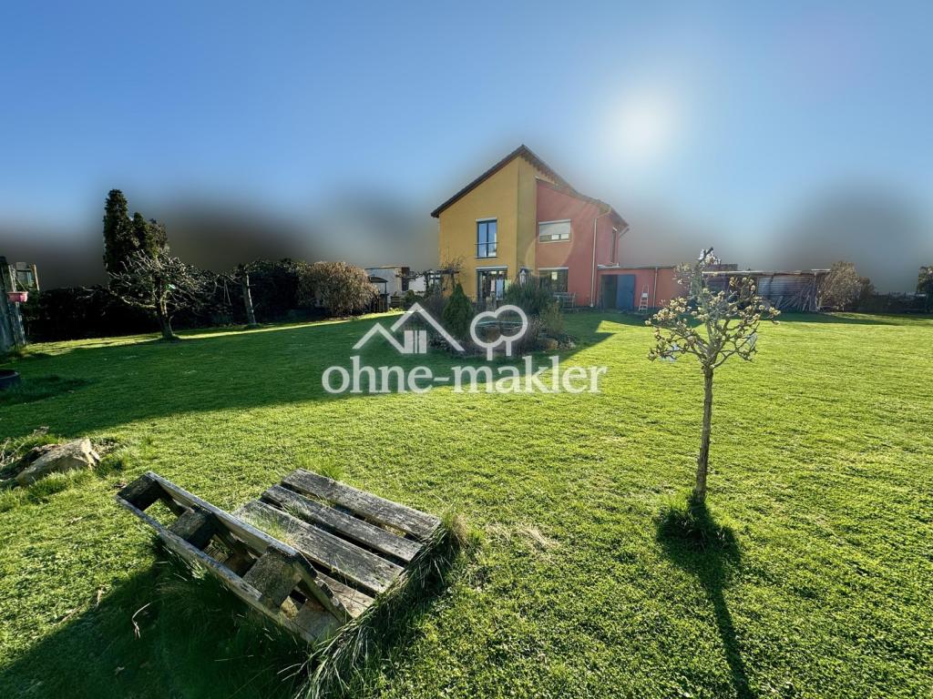 Garten mit Pflanzen + Bäumen
