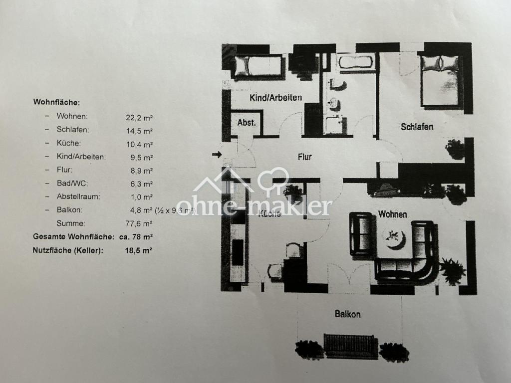 Grundriss mit Wfl.-Angabe