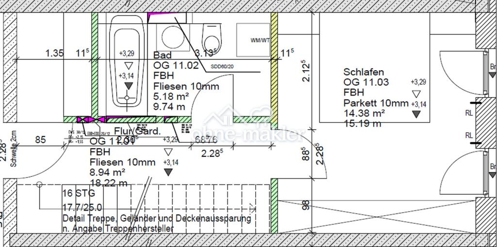 Grundriss OG Schlafen und Bad