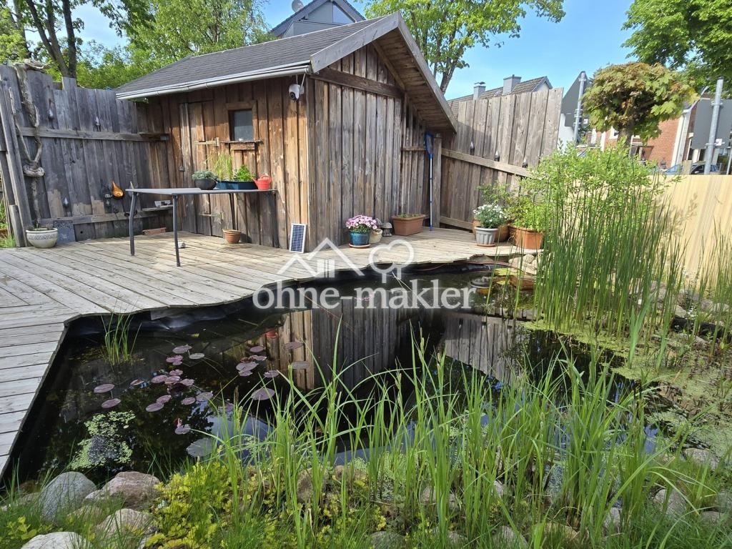Terrasse, Gartenhaus, Teich