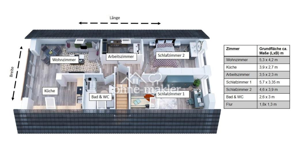 3D Grundriss mit Maße