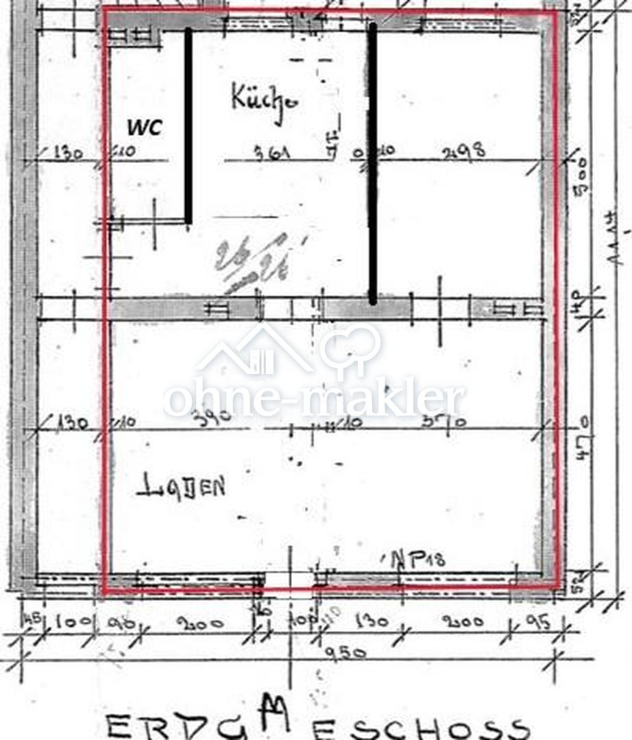 Grundriss Gewerbe rot markiert