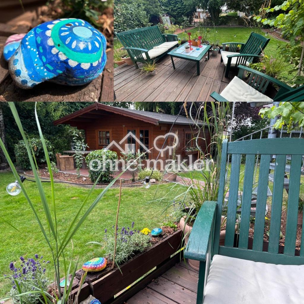 Terrasse Blick zum Gartenhaus