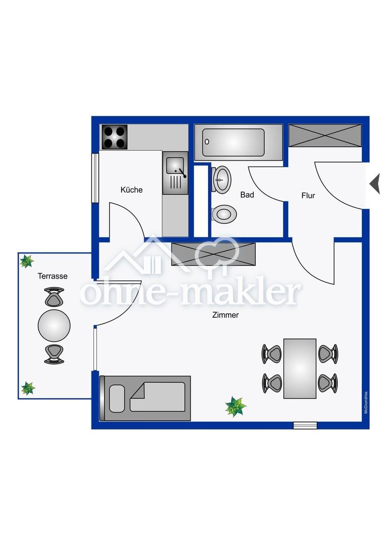Grundriss 1 Zimmmerwhg.