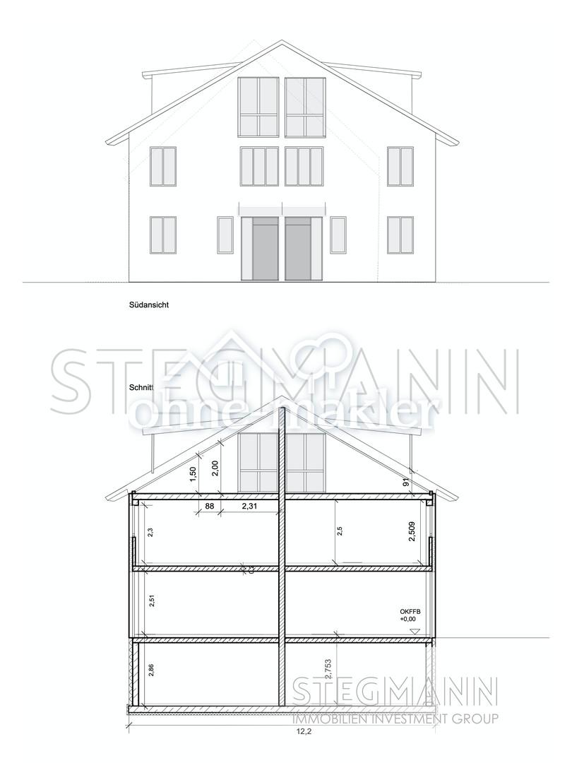 Neubau Südansicht, Schnitt