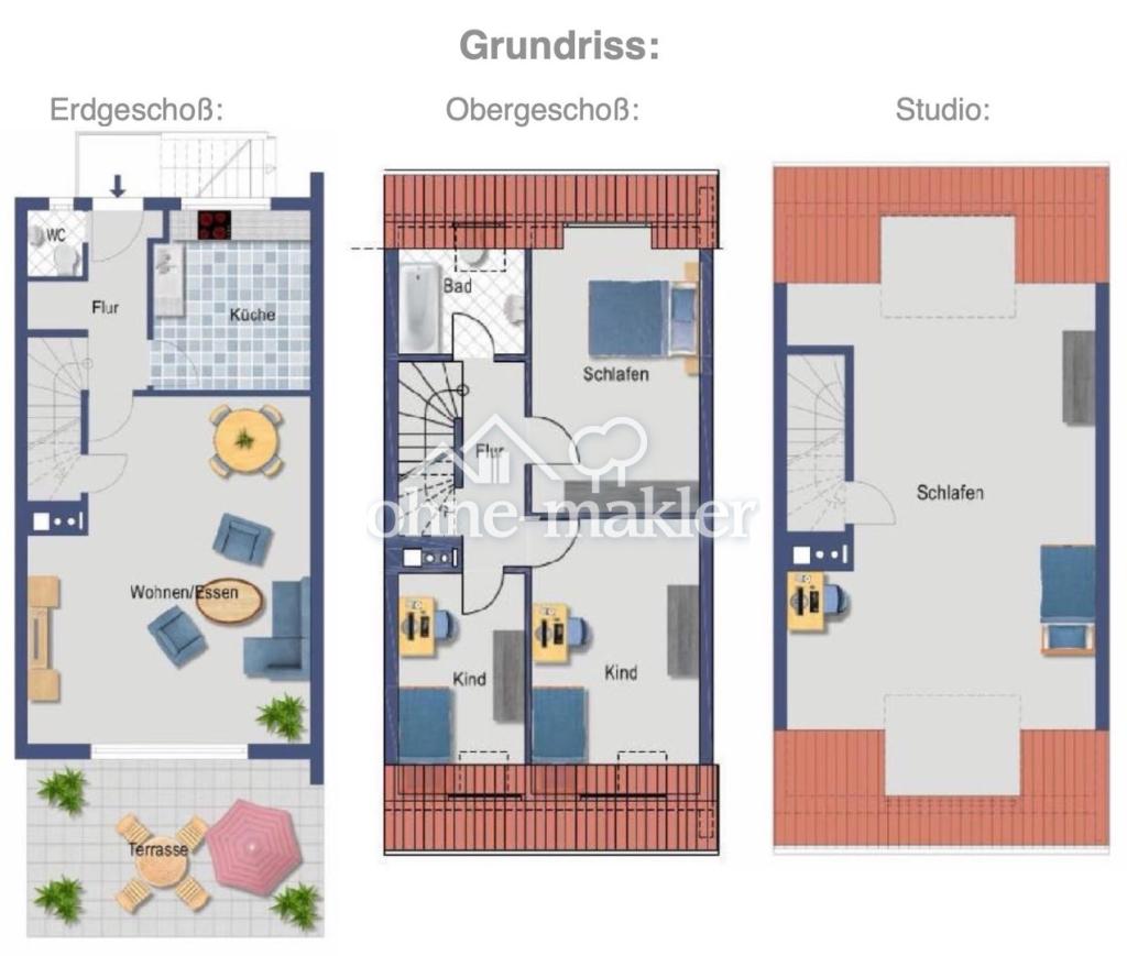 Grundriss EG, OG & Studio