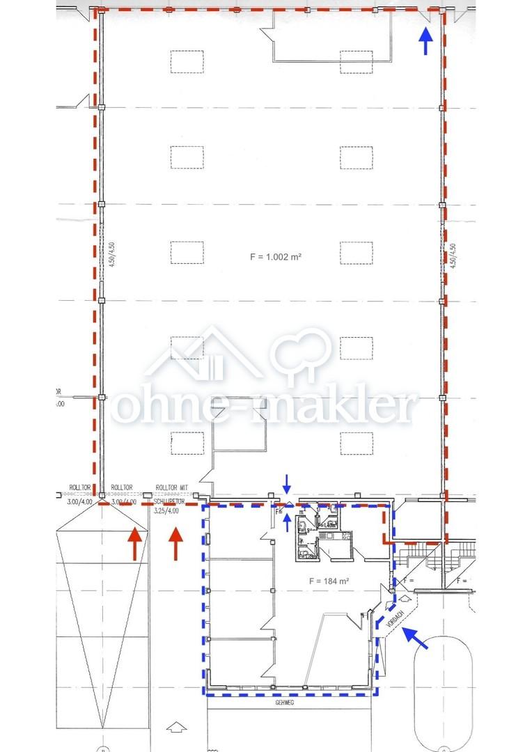Grundriss Halle und Büro