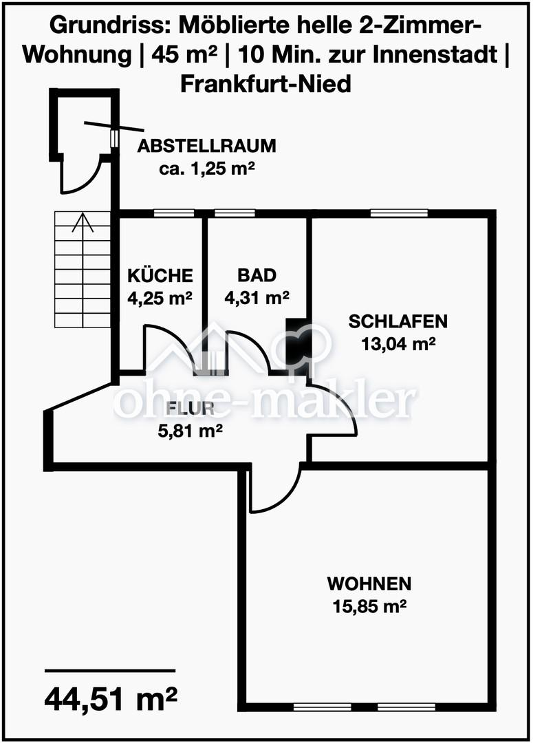 Möblierte helle 2-Zimmer-Wohnung | 45 m² | 10 Min. zur Innenstadt | Frankfurt-Nied - Foto 2