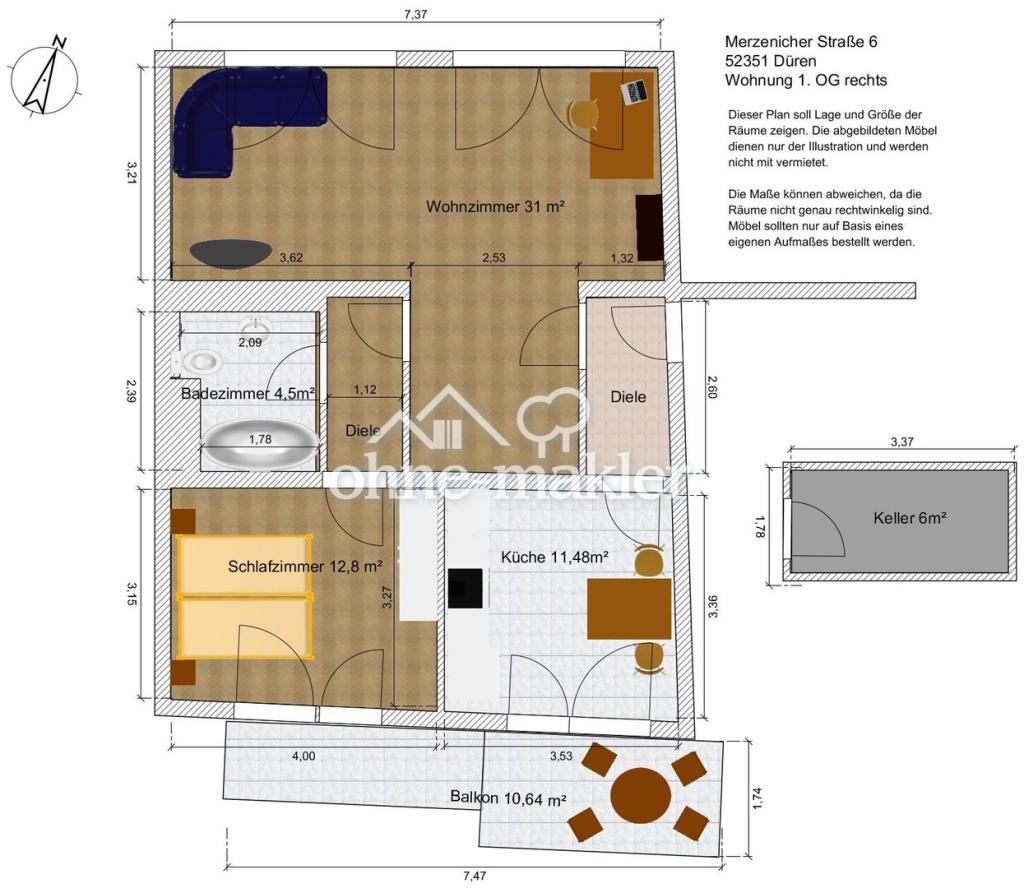 Modernisierte zentrumsnahe 2-Zimmer-Wohnung mit Südbalkon - Foto 1