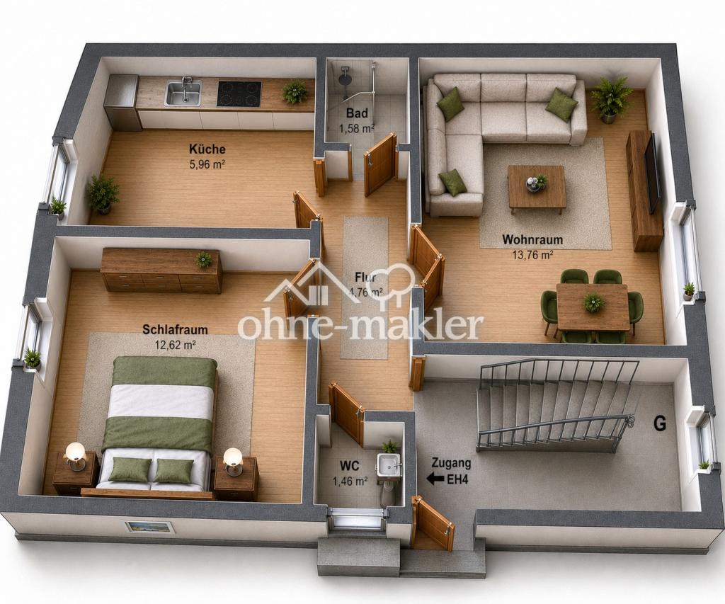Schöne Wohnung mit ca. 45 qm Wohnfläche in ruhigem 4-Parteienhau - Foto 1