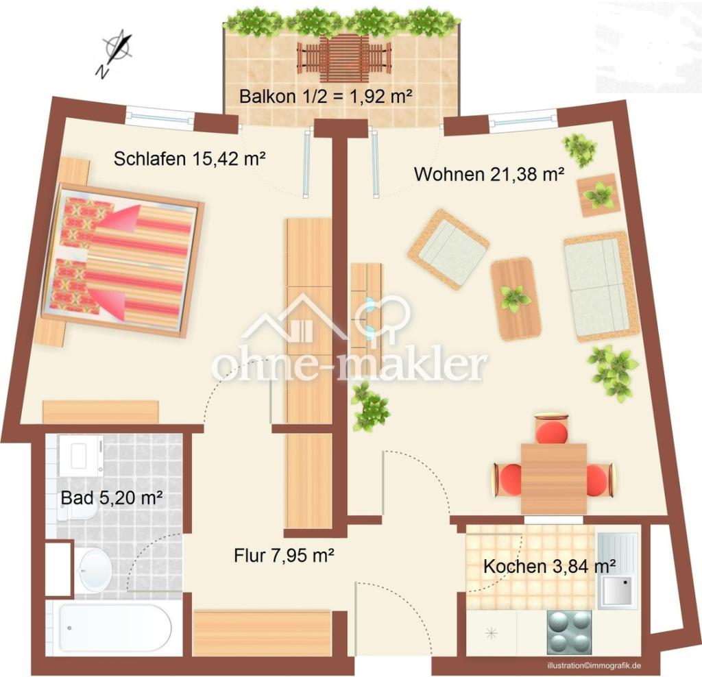 Renovierte 2 Zimmer Wohnung mit Balkon,EBK und Stellplatz - Foto 2
