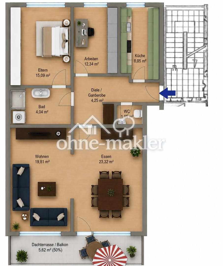 Exklusive 3-4 Zimmerwohnung mit kuratiertem Interieur und echten Antiquitäten - Photo 1