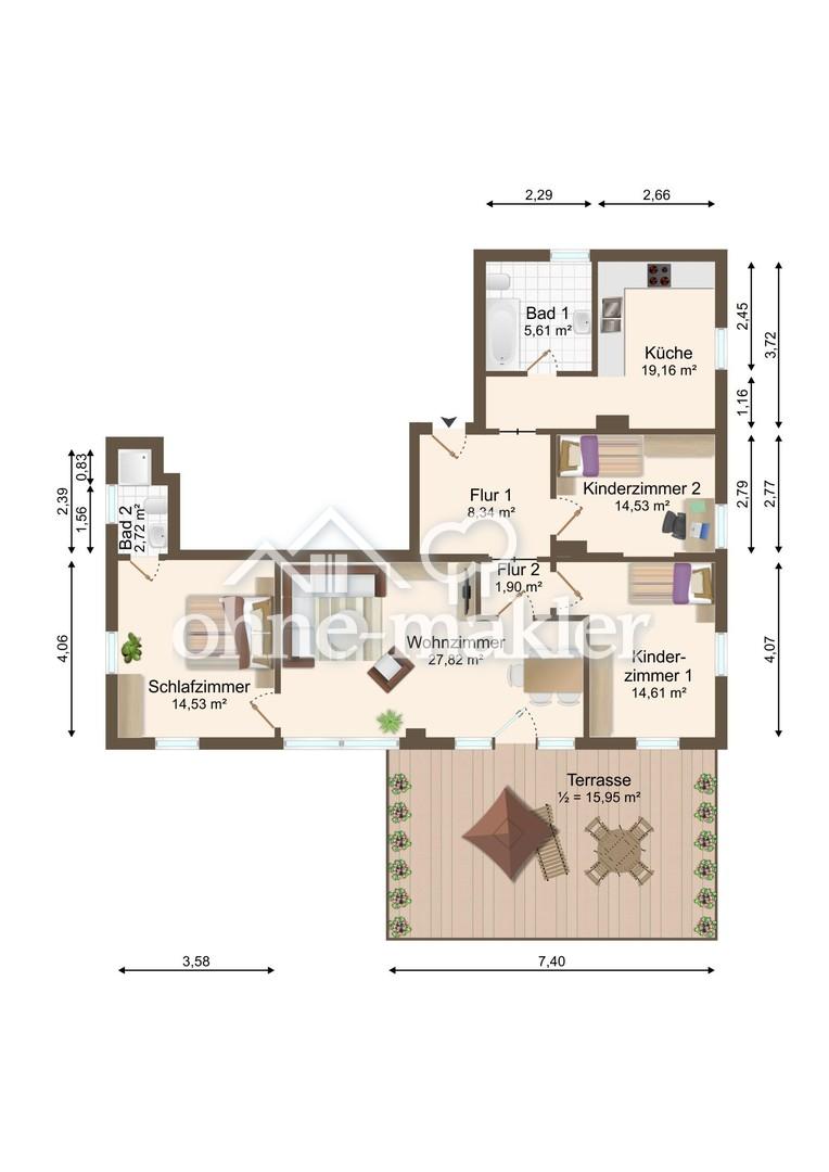 Schicke 4R-Wohnung mit großer Terrasse und zwei Bädern - Foto 5