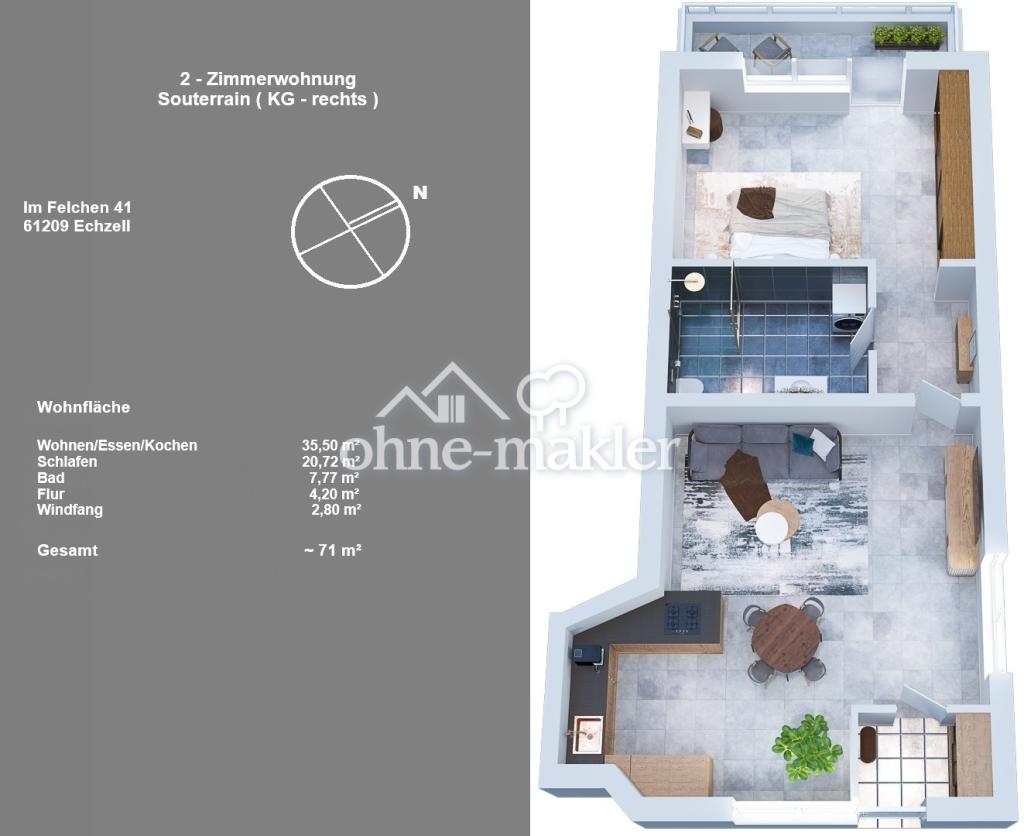 Kernsaniert Erstbezug, 2 Zimmer mit EBK, Souterrain, FBH - Foto 3