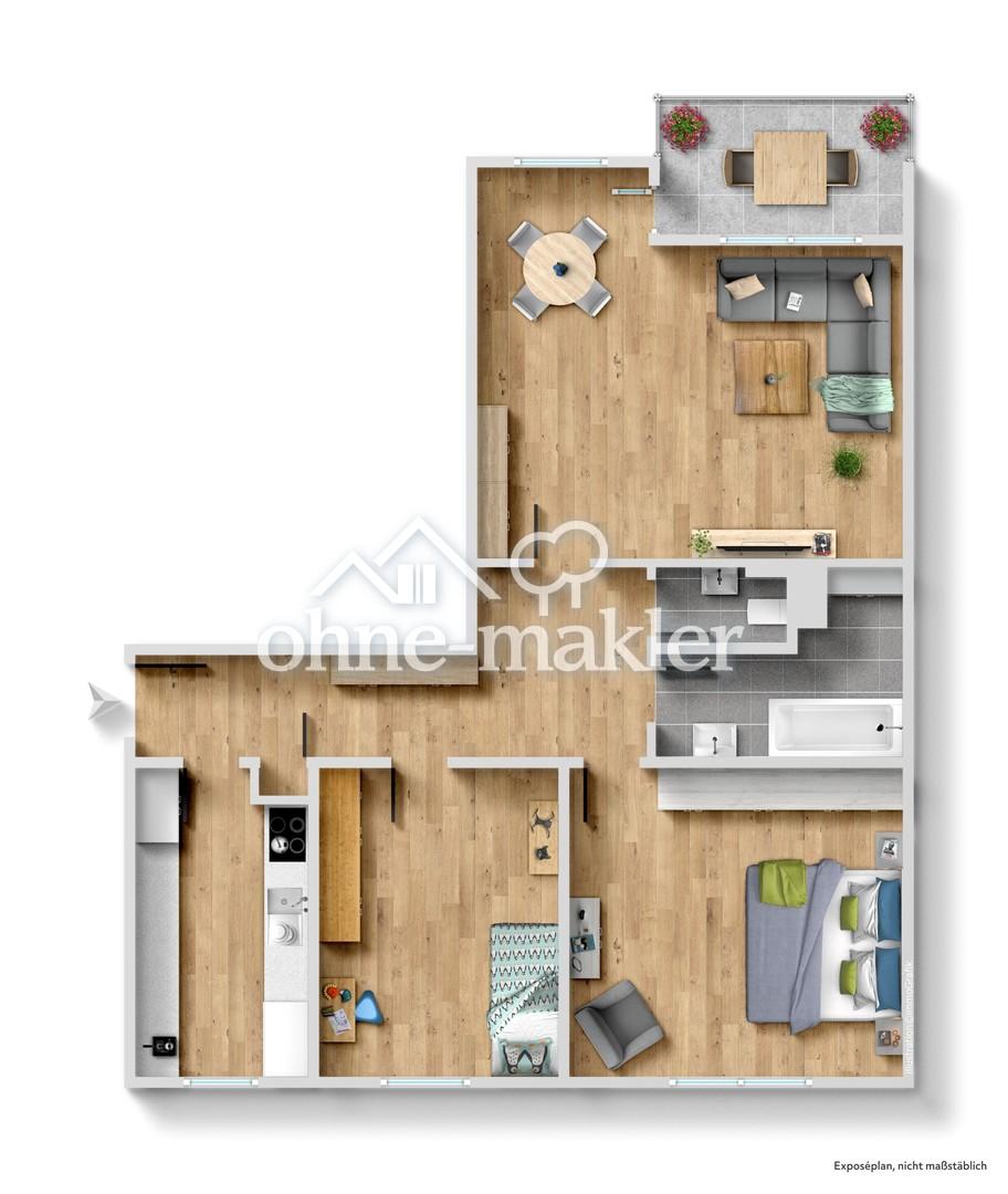 Frisch sanierte 3 Zimmer Wohnung mit Küche und sonnigem Balkon - Photo 1