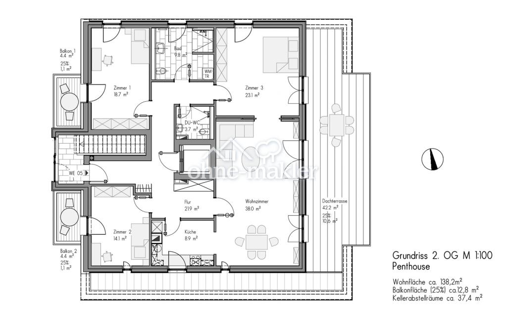 Helle Penthousewohnung mit großer Dachterrasse in zentraler Lage von Volksdorf - Photo 5