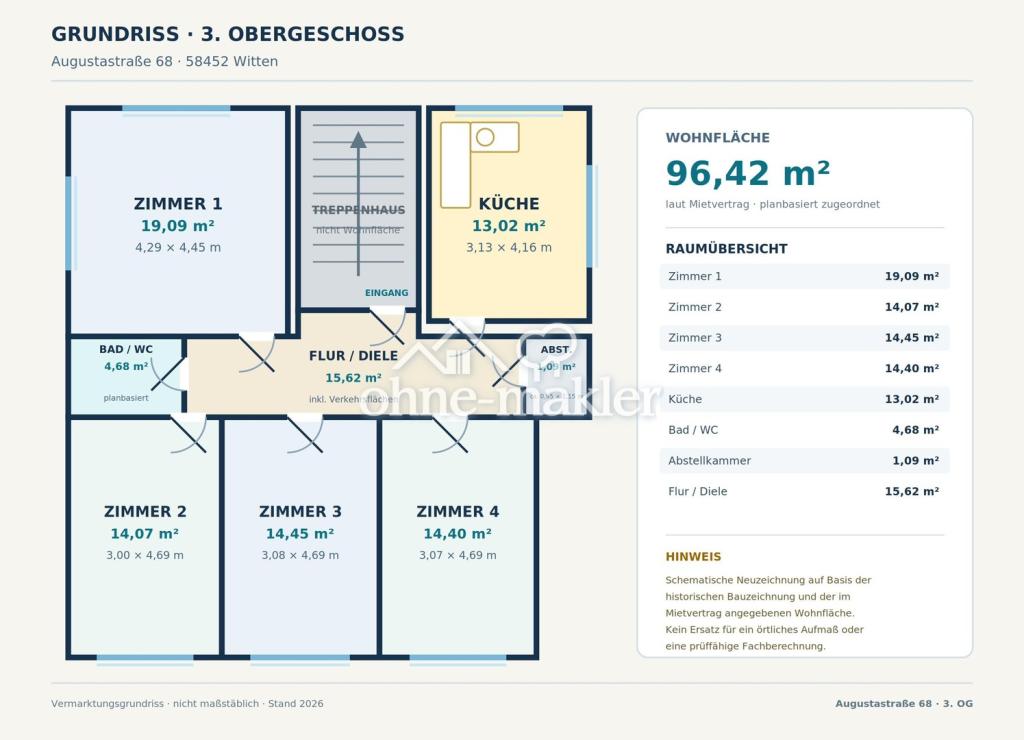 Viel Raum für Ihre Ideen: Renovierungsbedürftige 4-Zimmer-Wohnung auf knapp 96 m² - Photo 2