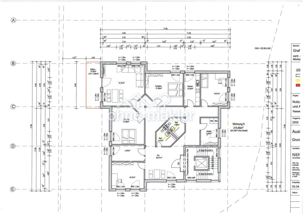 WG geeignet! Großzügige helle 6 Zi.-Wohnung mit Balkon u. Einbauküche - Foto 2