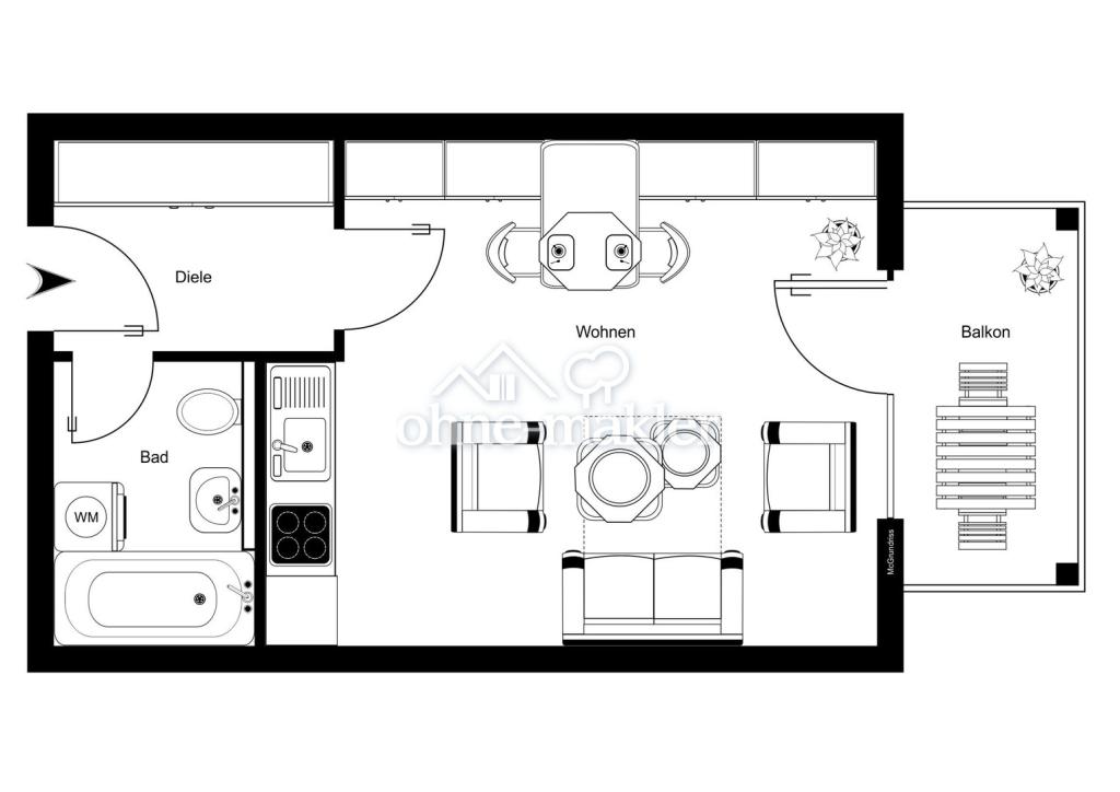 Möblierte 1-Zimmer Wohnung mit großem Balkon und Stellplatz in Ba-Ost - Photo 2