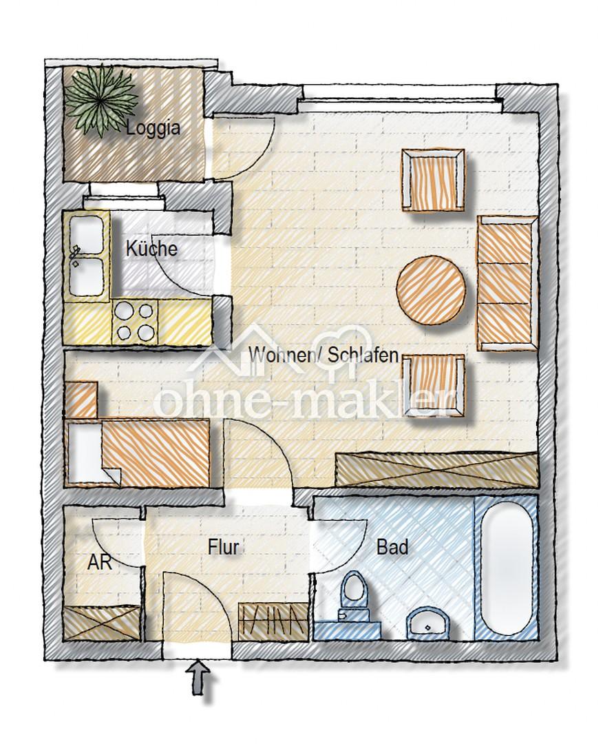 Erstbezug nach Kernsanierung – 1-Zimmer-Wohnung mit Loggia, 5. OG mit Aufzug - Photo 1