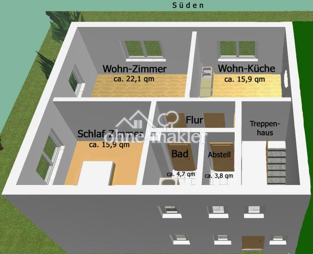 Grundriss aus Sicht von Norden