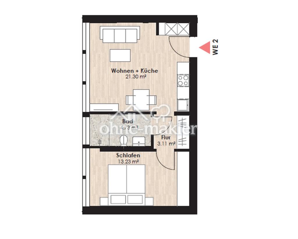 Ankommen und wohlfühlen: Helle 2-Zimmer-Wohnung mit offenem Wohn-Essbereich - Photo 1