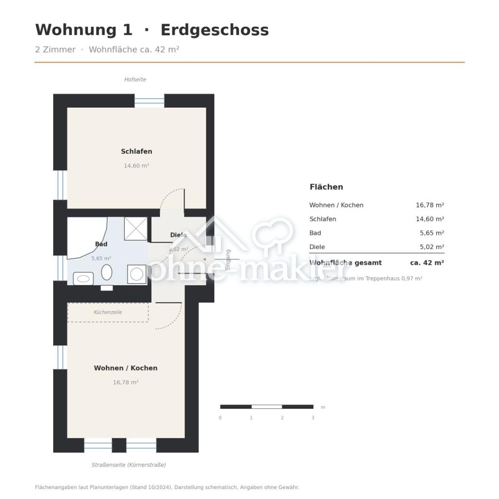 Helle 2-Zimmer-Altbauwohnung mit modernem Bad – Wanne & Dusche - Photo 5