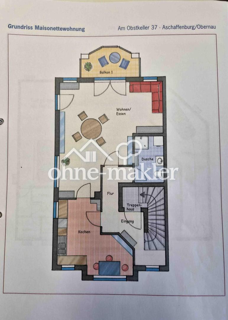 Großzügige Maisonettewohnung mit 3 Balkonen in Aschaffenburg-Obernau - Foto 4