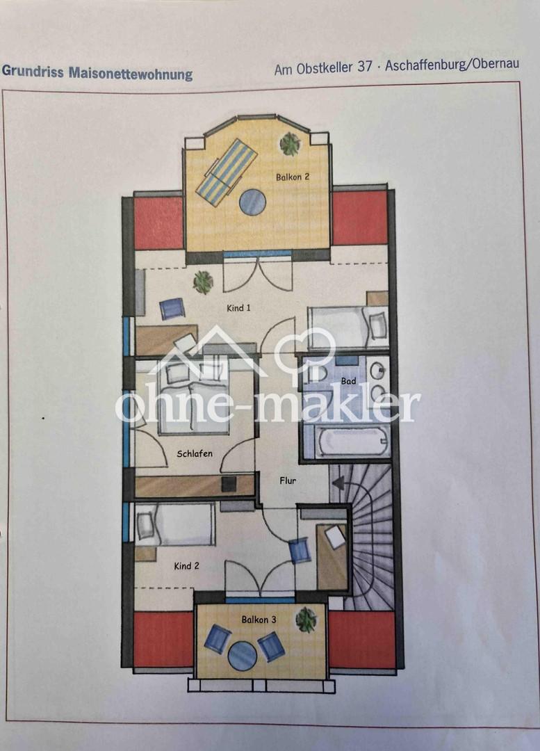 Großzügige Maisonettewohnung mit 3 Balkonen in Aschaffenburg-Obernau - Foto 3