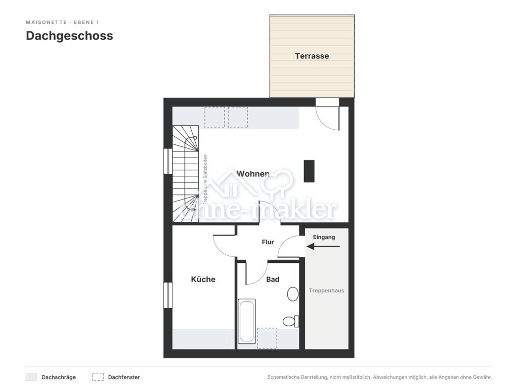 Helle und moderne 2-Zimmer-Maisonette im Dachgeschoss mit Dachterrasse – Baujahr 2014 - Foto 4