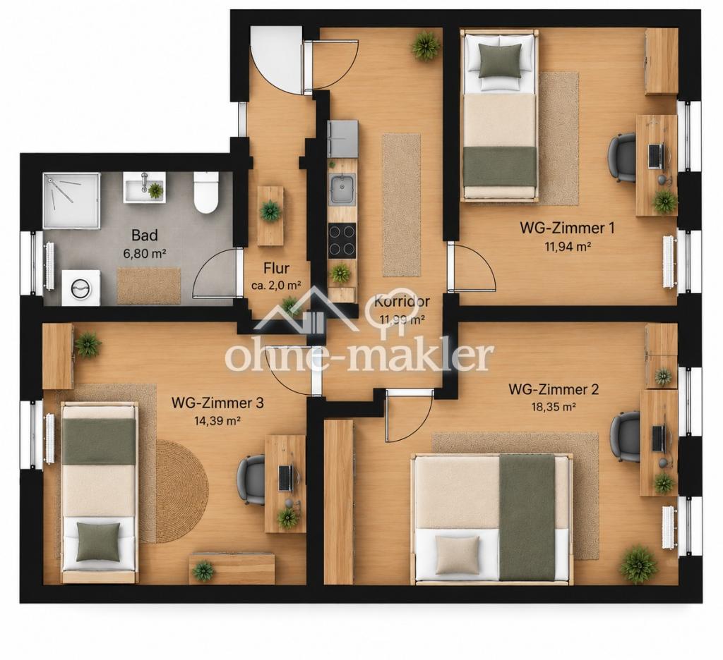 Komplett sanierte 3-Zimmer-WG mit neuer Einbauküche in zentraler Lage von Erlangen - Foto 4