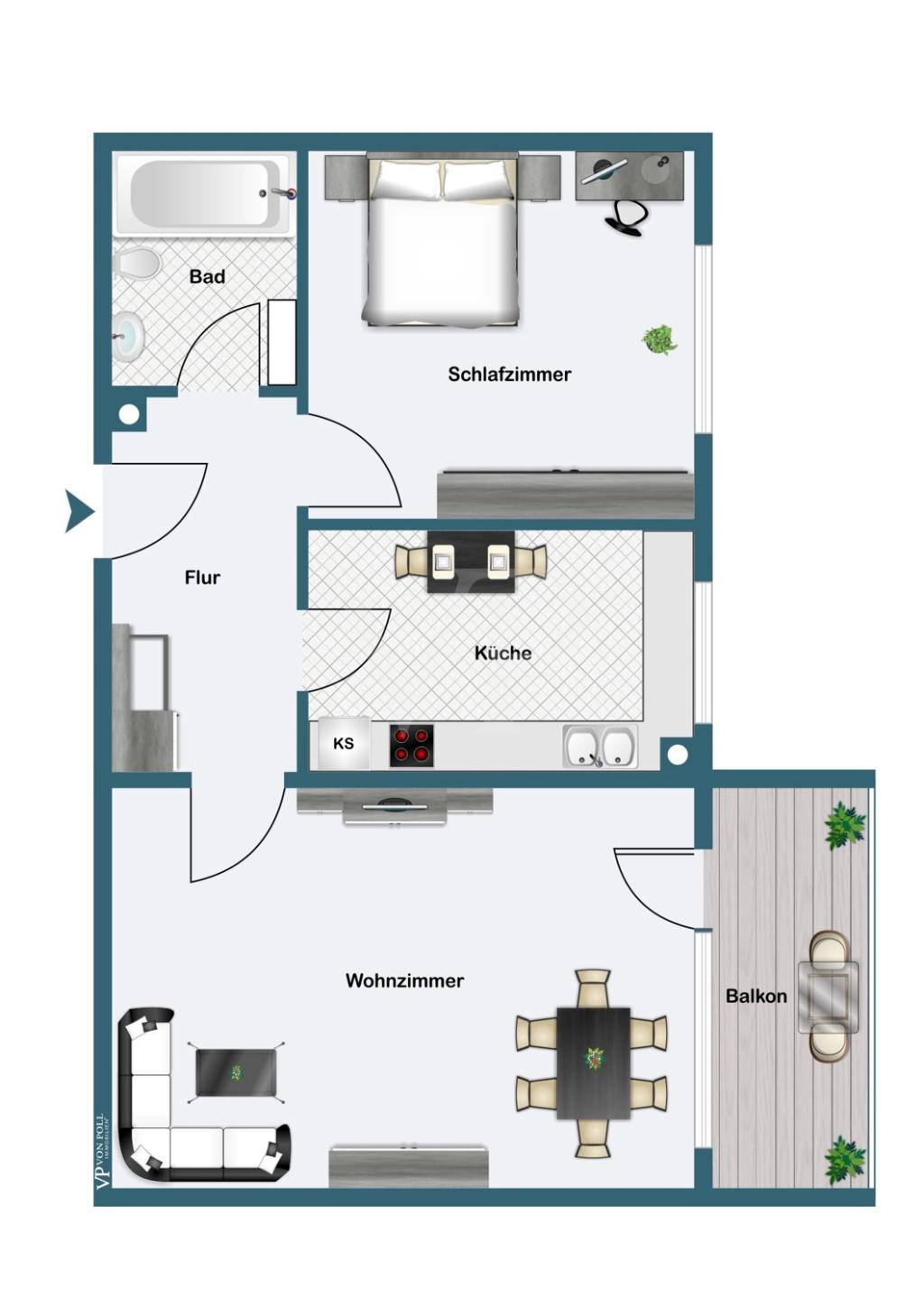 Wohnung im 13. Obergeschoss mit überdachter Loggia