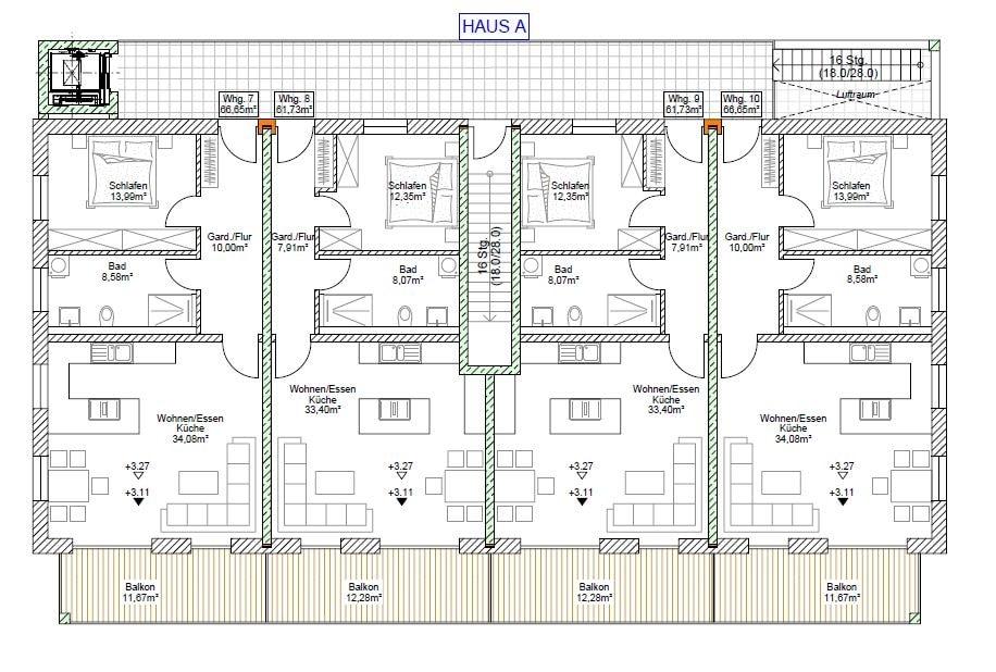 Grundriss OG Wohnung 7, 8, 9, 10