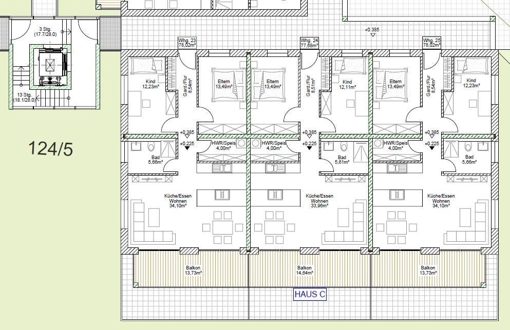 Grundriss Wohnung 23, 24, 25
