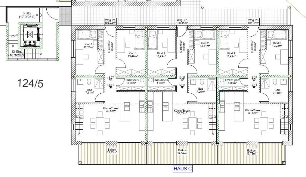 Grundriss OG Wohnung 26, 27, 28