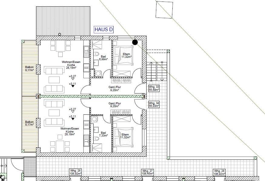 Grundriss Wohnung 33, 34