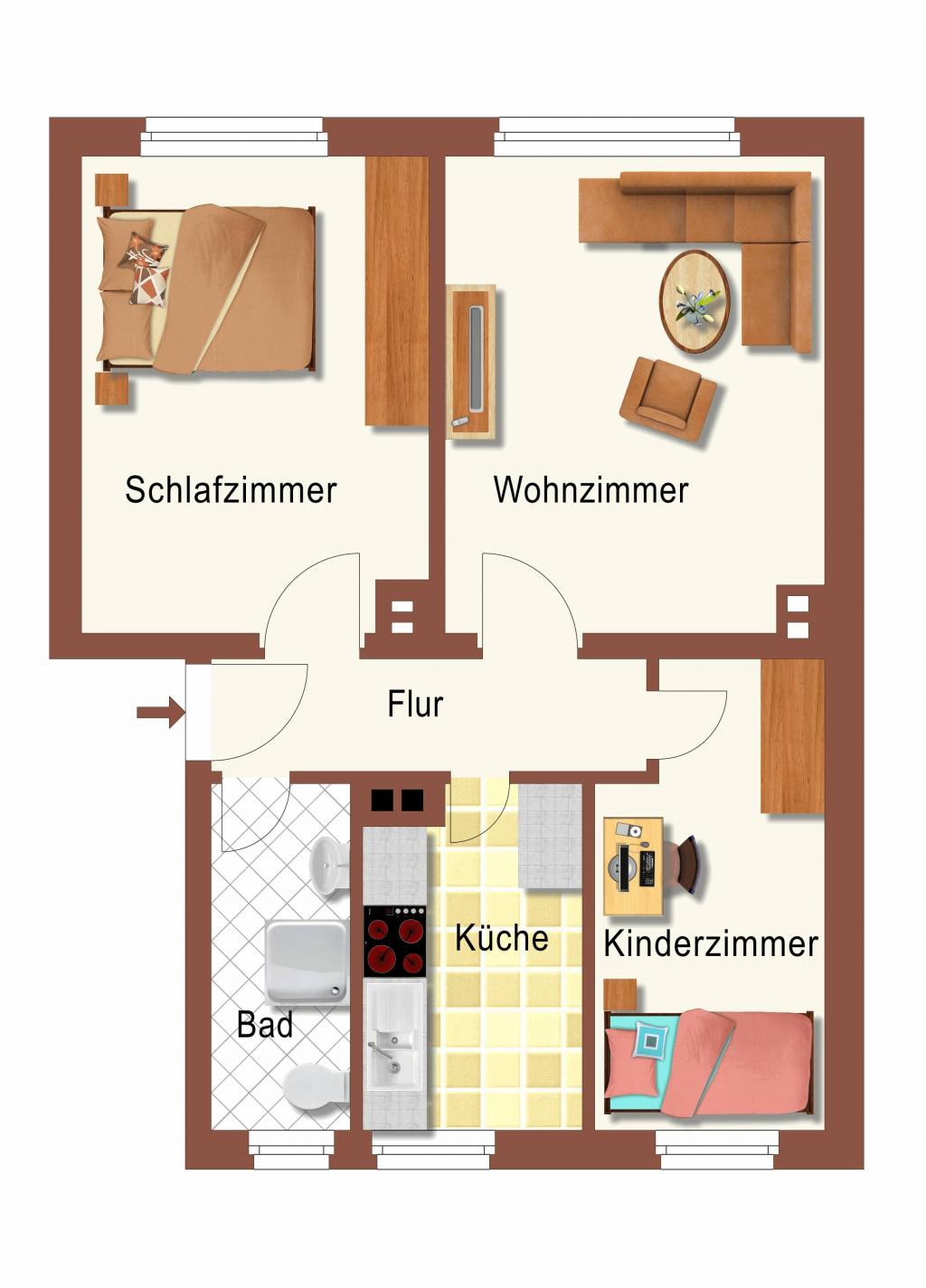 Grundriss 3-R-Wohnung