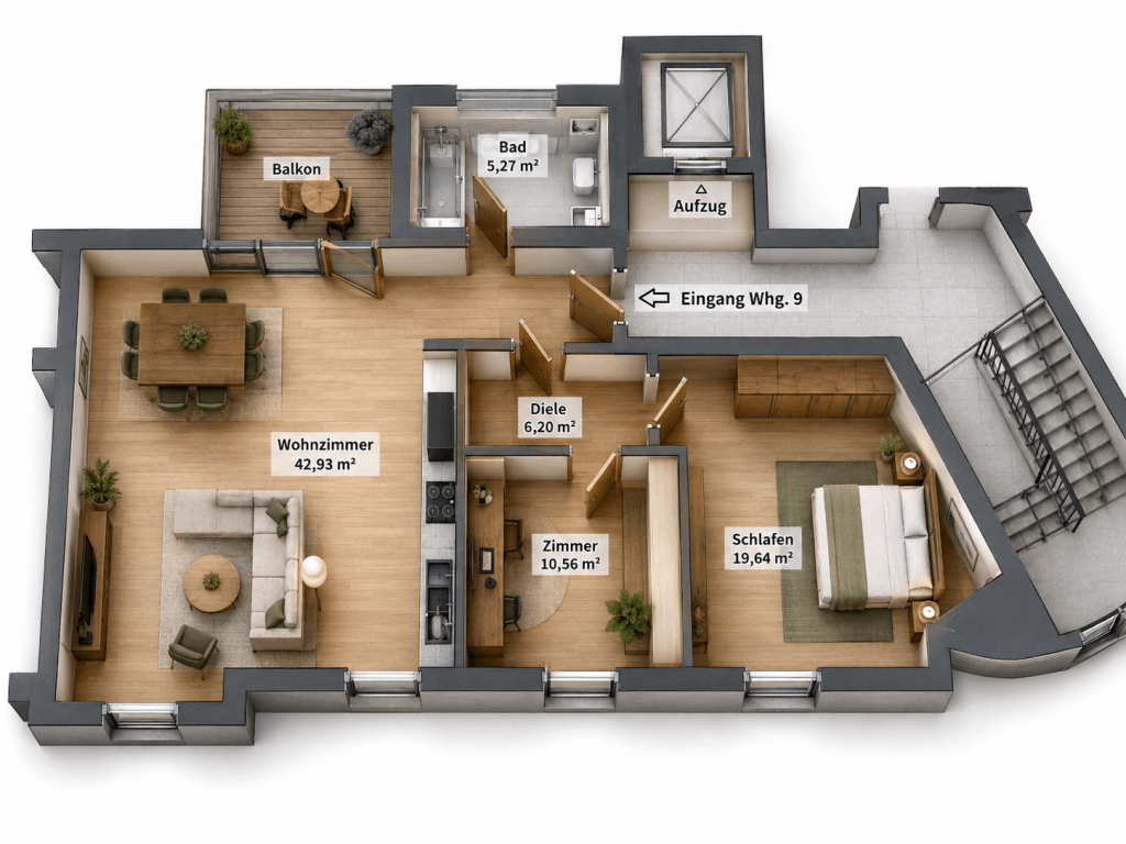 Moderne 2,5-Zimmer-Wohnung mit Parkett, Aufzug und Fußbodenheizung - Foto 1