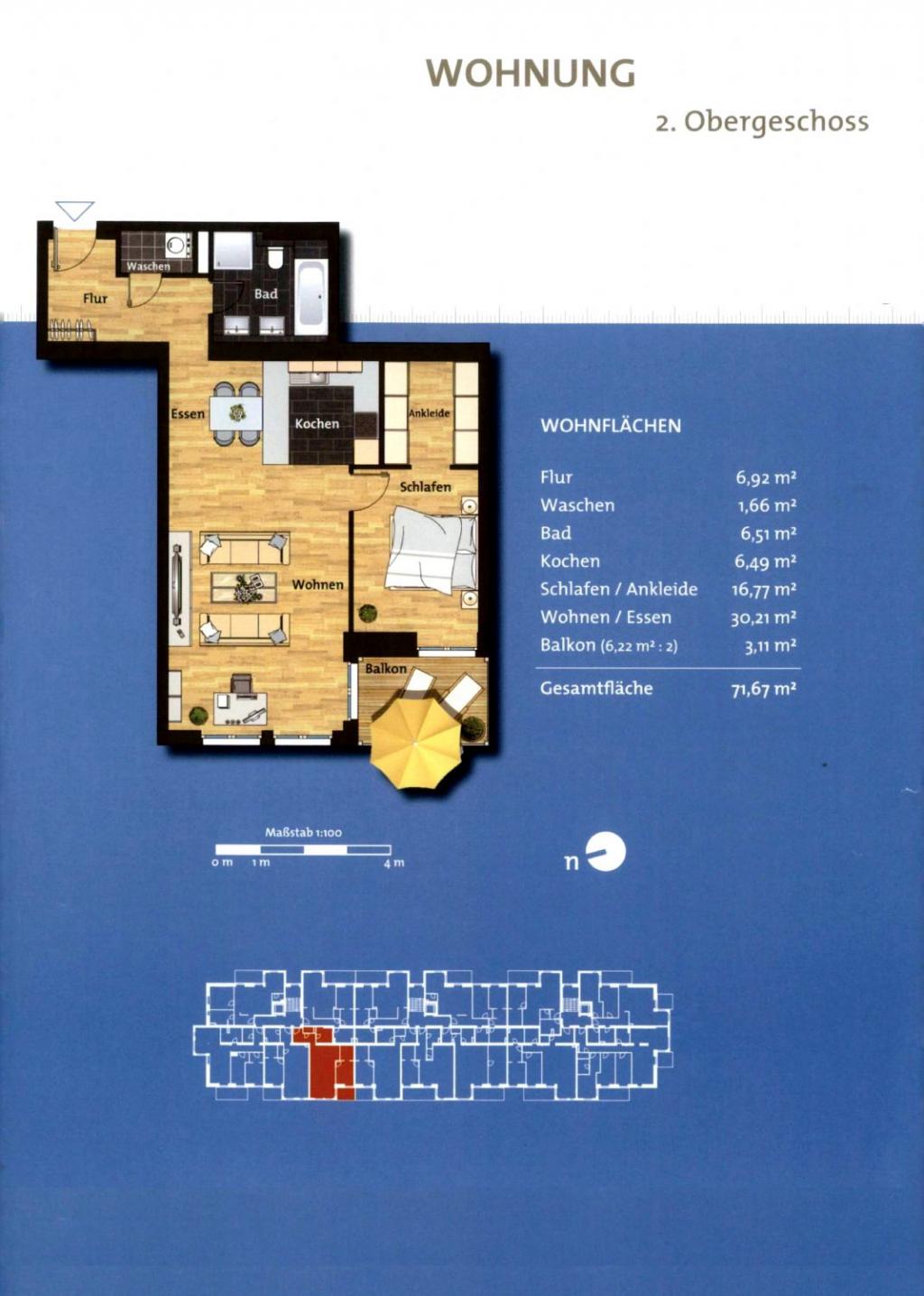 Grundriss mit QM 