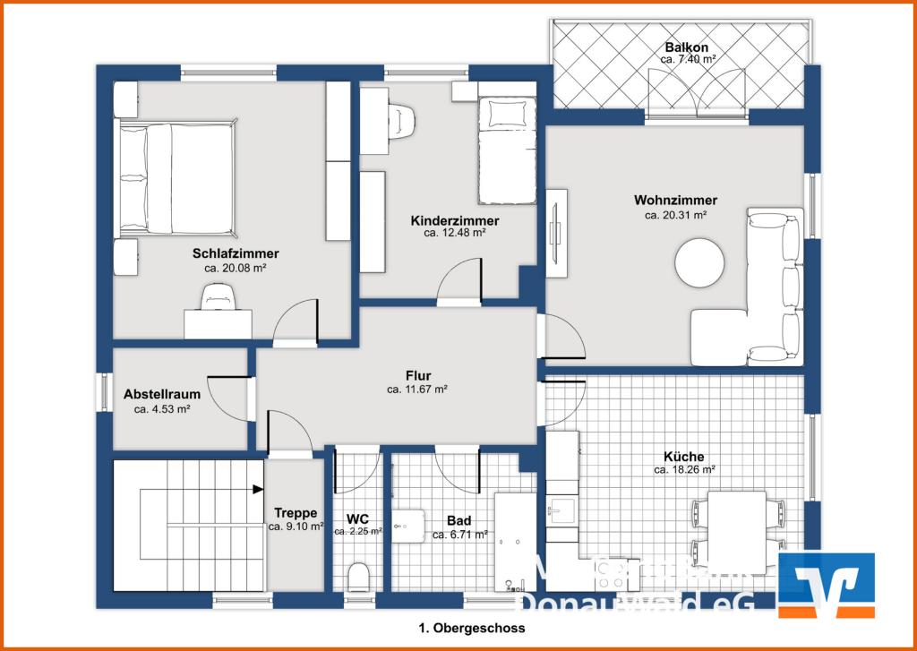 Grundriss Obergeschoss visualisiert