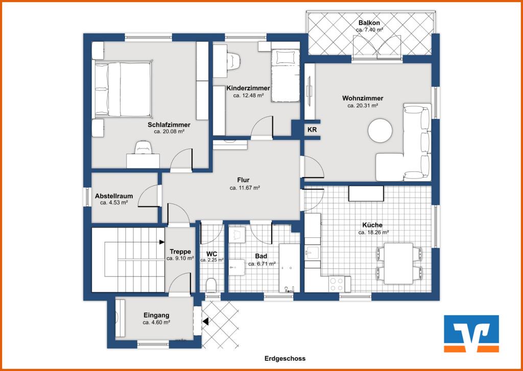 Grundriss Erdgeschoss visualisiert