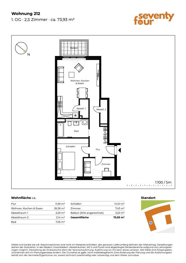 großzügige 2,5-Zimmer-Wohnung mit Südwestbalkon - Foto 3
