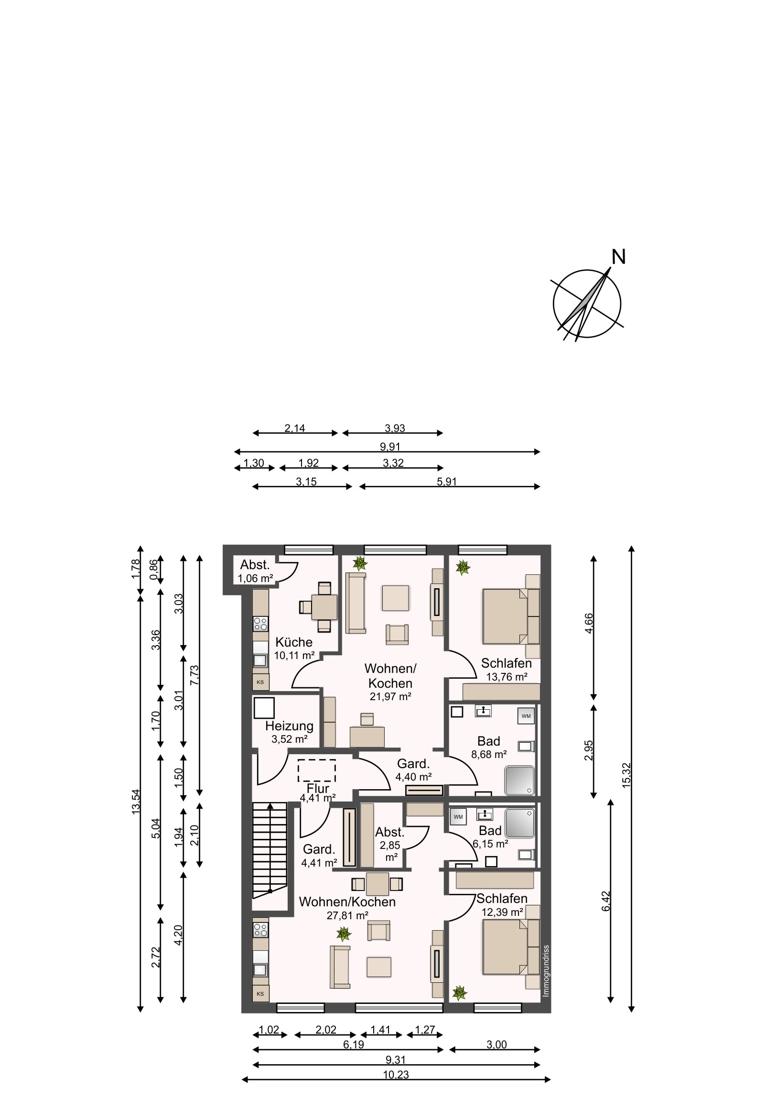 Grundriss OG Wohneinheiten 