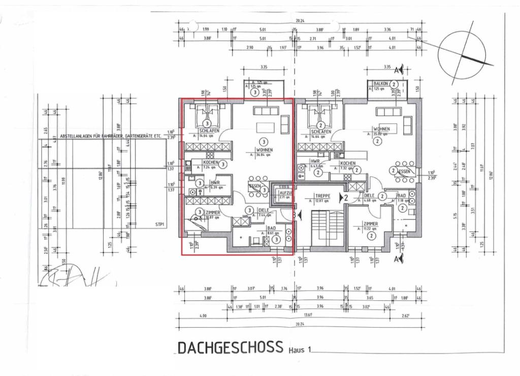 Grundriss Haus 1 Obergeschoss Wohnung links