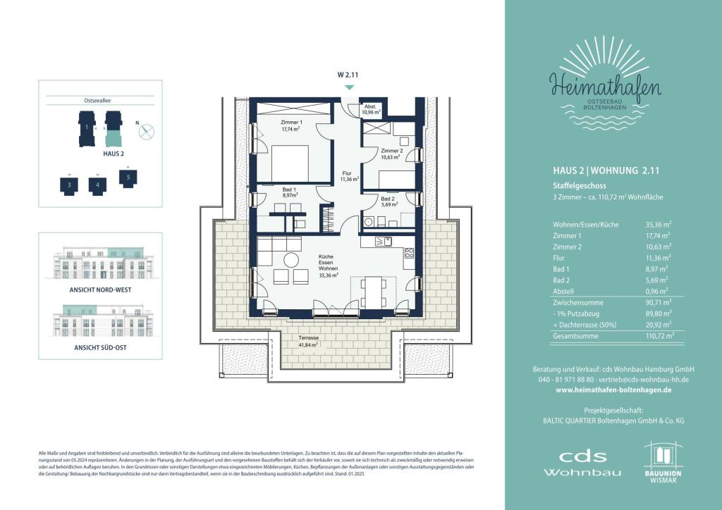 Heimathafen Vertriebsgrundriss Wohnung 1.4