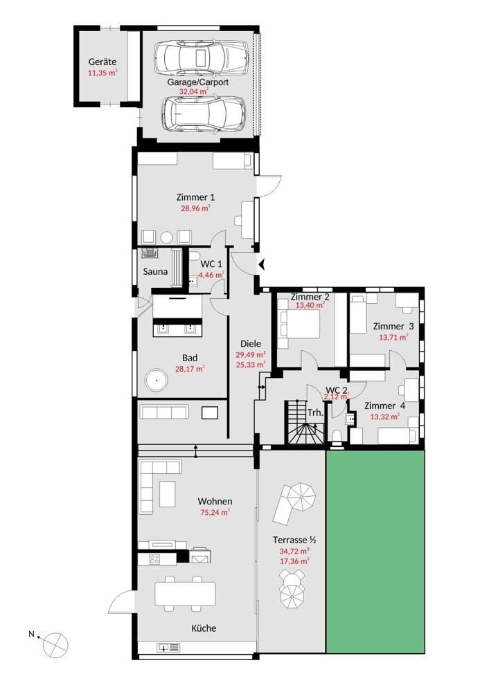 Grundriss EG l Neubau und Bestandsgebäude