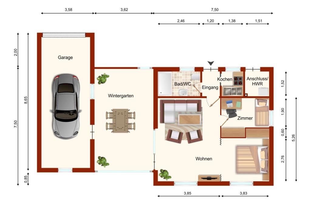 Grundriss mit der Schlafzimmervariante